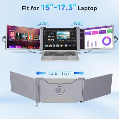 Laptop Screen Extender, 15" Triple Monitor for 15-17.3" Laptops | Portable 1080P IPS FHD display, plug & play via HDMI/USB-A, compatible with Mac/Windows/Chrome/Android,gray - color: Grey