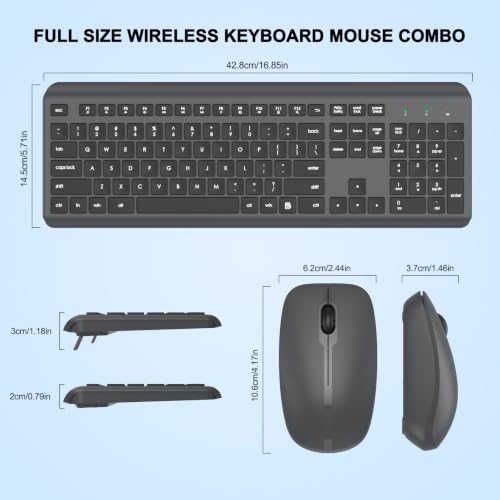 Wireless Keyboard and Mouse Combo, Full-Size Silent Ergonomic Keyboard and Optical Mouse, Long Battery Life, 2.4G Lag-Free Mice Keyboard for Computer, Mac, Laptop, PC, Windows(Gray) - color: Gray