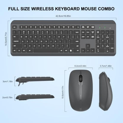 Wireless Keyboard and Mouse Combo, Full-Size Silent Ergonomic Keyboard and Optical Mouse, Long Battery Life, 2.4G Lag-Free Mice Keyboard for Computer, Mac, Laptop, PC, Windows(Gray) - color: Gray