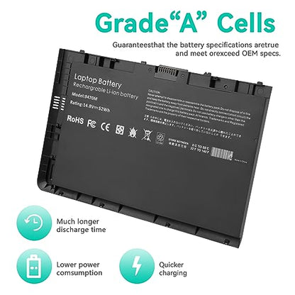 BT04XL 9470M Notebook Battery for HP EliteBook Folio 9470 9470M 9480m Ultrabook BT04 BA06 HSTNN-IB3Z HSTNN-I10C 687945-001 H4Q47AA 687517-241 HSTNN-DB3Z 687517-171 BA06XL H4Q48AA - 14.8V 52WH - size: 8.61*5.38*0.3inch 9470M