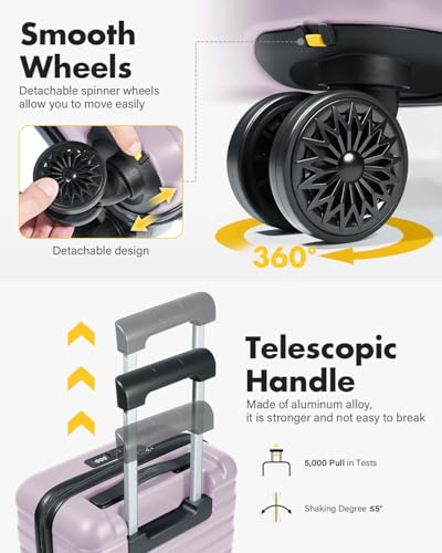 Lekesky 16 Inch Underseat Carry On Luggage Airline Approved, E-Purple | Durable ABS, Small Underseat Carry-on Luggage with TSA Lock Spinner Wheels, Personal Item Luggage Removable Wheels for Travel - color: E-Purple, size: 16 Inch