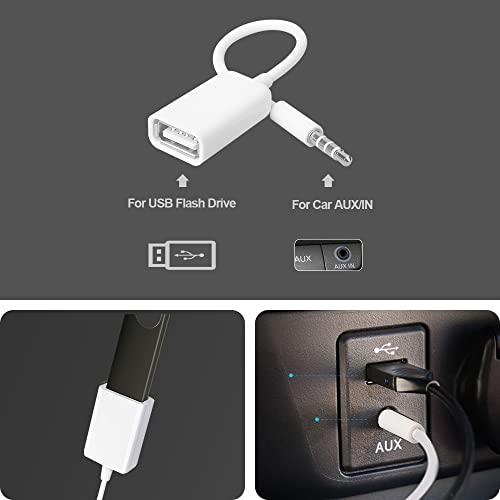 AUX to USB Adapter, 3.5mm Male Audio Jack to USB 2.0 Female Converter Cable, Only work for Car AUX-in with MP3 Decoder, Not for Headset, Speakers, Phone,Computers, Camera,Microphone, Monitor(2Pcs)