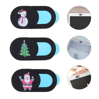 3pcs Webcam Cover Slide for Laptop and Desktop, Christmas Theme Black Anti-Peeping Camera Privacy Protector, Ultra-Thin Sliding Lens Guard for Computer and Tablet Use