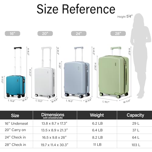 Hanke 16 Inch Underseat Small Carry On Luggage, Hard Shell with TSA Lock | PC Hard Shell, 14" Padded Laptop Pocket, Multi-Compartment, 8 Spinner Wheels, Lightweight, Short Trip - color: Caribbean Blue, size: 16 Inch