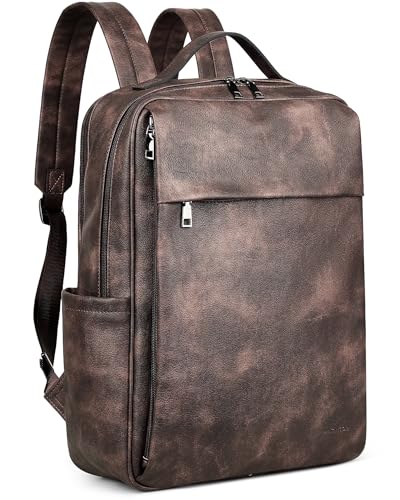 MASINTOR 15.6 inch PU Leather Laptop Backpack Purse for Women | College Laptop Backpack, Spacious Main Compartment, Luggage Strap & Padded Sleeve, Ideal for Campus, Commute & Travel - color: Retro Coffee