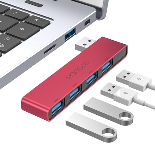 USB Hub 3.0 Splitter for Laptop, 4 in 1 Multiport Adapter Right Side | USB Port Expander Data Hub 1 USB 3.0 and 3 USB 2.0 for Laptop, PC, MacBook, Mac Pro, Mac mini, iMac, Surface Pro - color: Red--Right, size: Right Side Version