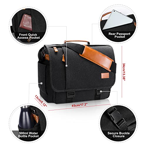 ESTARER Men Messenger Bag 15.6 inch, Computer Work Bag Water-resistant Canvas, Laptop Shoulder Bag Briefcase Satchel, Dark Grey - color: 15.6'' Buckle-dark Grey