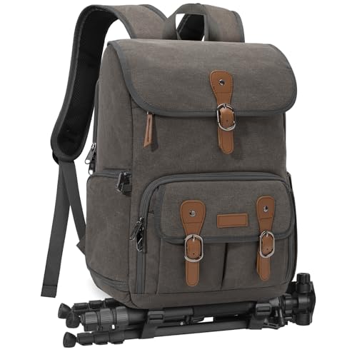 RAINSMORE Camera Bag Backpack for DSLR/SLR Mirrorless 15.6 Inch Laptop Camera Back Pack for Photographers Anti-Theft Photography Bags Case with Tripod Holder & Rain Cover, Dark Grey - color: Darkgrey