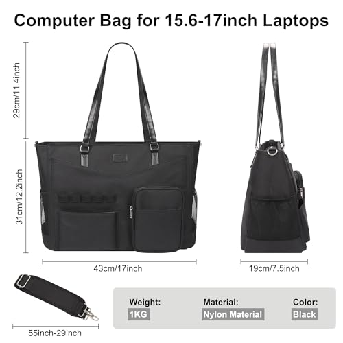 Laptop Bag for Women 17 Inch, Teacher Tote Bag with Compartments Work Tote Bag With 12 Pockets Professional Computer Bag Travel Business Briefcase Office Handbag Bag with Shoulder Straps - color: B1-black