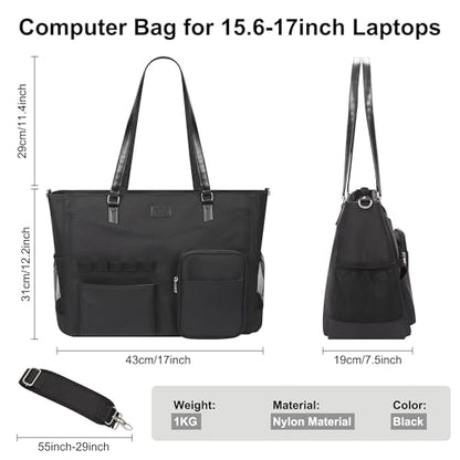 Laptop Bag for Women 17 Inch, Teacher Tote Bag with Compartments Work Tote Bag With 12 Pockets Professional Computer Bag Travel Business Briefcase Office Handbag Bag with Shoulder Straps - color: B1-black