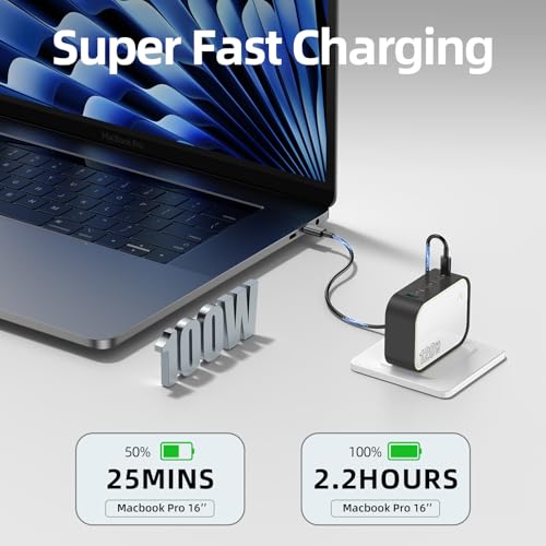 120W GaN USB C Charger, 6-Port Fast Charging Block with Night Light, PD 100W Wall Charger for MacBook Pro/Air, iPhone 17/16/15 Series, iPad, Laptop - Ultra-Compact Travel Charger for Home and Office