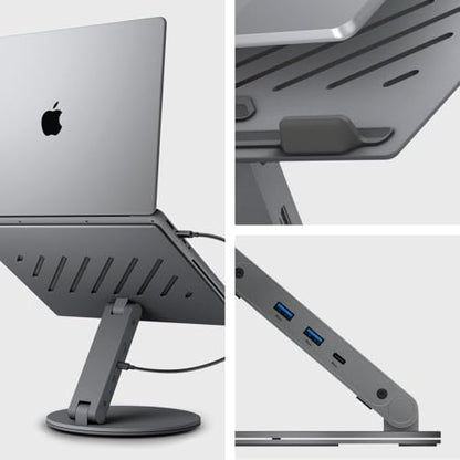 Spigen ArcDock Laptop Stand with 6 in 1 Hub USB-A 3.0, USB-C 3.0, PD 100W, 4K 60Hz HDMI Universal Adjustable Folding Laptop Dock with 360 Rotating Base - Space Grey - size: 6-in-1 Hub