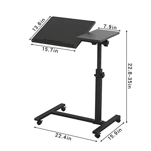 TigerDad Overbed Bedside Desk Mobile Rolling Laptop Stand Tilting Overbed Table with Wheels Height Adjustable Tray Table for Laptop Bed Sofa Side Table, Home & Hospital Use (Black) - color: Black