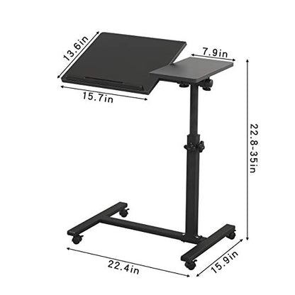 TigerDad Overbed Bedside Desk Mobile Rolling Laptop Stand Tilting Overbed Table with Wheels Height Adjustable Tray Table for Laptop Bed Sofa Side Table, Home & Hospital Use (Black) - color: Black