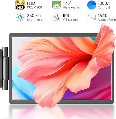 14 inch Portable Monitor FHD 1200P, 14" 1200P Laptop Screen Extender 1920x1200p, 16:10, IPS, HDR, Mini HDMI, USB-C & USB-A