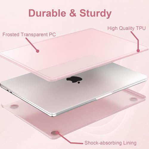 AKIT Compatible with MacBook Air 13 inch Case M5 2026 2025-2022 M4 M3 M2 A3449 A3240 A3113 A2681, [Anti-Cracking] Soft TPU Bumper+Keyboard Cover Cover for MacBook Air 13.6 inch, Pink Clear - color: Pink Clear
