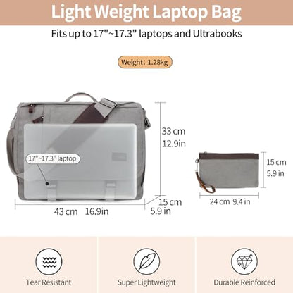 NerIion Nerlion Messenger Bag for Men 17-17.3 Inch Laptop Bag Canvas Water-resistant Computer Bag Shoulder Bag Work Briefcase Bookbag for College (Light Gray) - color: Light Grey