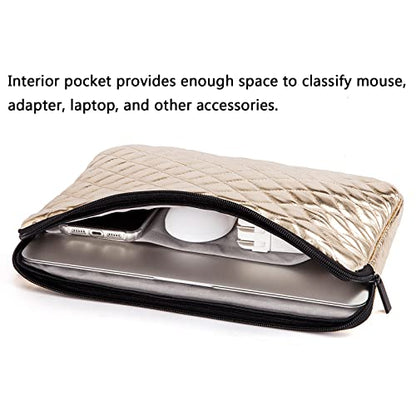 TRIUMPH VISION Puffy Laptop Sleeve Pouch Case Protective Bag Lined Padded | Puffy Laptop Case 11 12 in Quilted Leather Protection Shockproof Cushion Padding Fashion with Pocket Safe Golden - color: Gold Quilted, size: 11-12 Inch