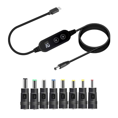 65W 5V-20V Adjustable USB-C PD to DC Fast Charger Cable, 4ft | Supports 5V/9V/12V/15V/20V output with 8 DC tips: 6.0x4.0, 6.3x3.0, 5.5x2.5/2.1/1.7, 4.7x1.7, 4.0x1.7, 3.5x1.35mm.