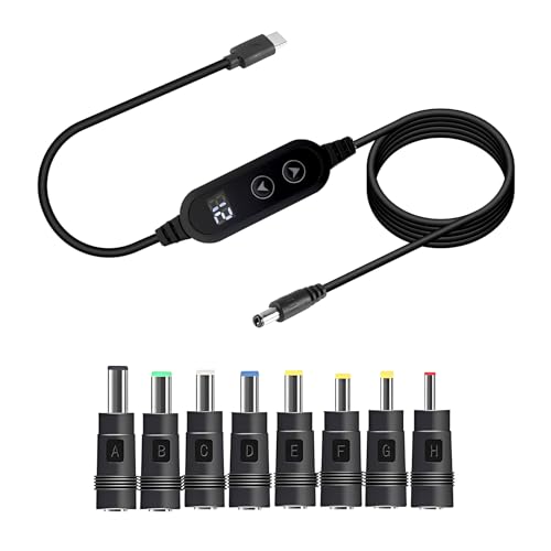 65W 5V-20V Adjustable USB-C PD to DC Fast Charger Cable, 4ft | Supports 5V/9V/12V/15V/20V output with 8 DC tips: 6.0x4.0, 6.3x3.0, 5.5x2.5/2.1/1.7, 4.7x1.7, 4.0x1.7, 3.5x1.35mm.