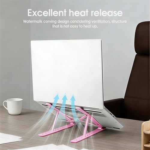 Adjustable Laptop Stand, Portable Laptop Riser for Desk, ABS+Silicone Foldable Ventilated Cooling Notebook Holder Stand for 10-15.6” Laptops, Tablets