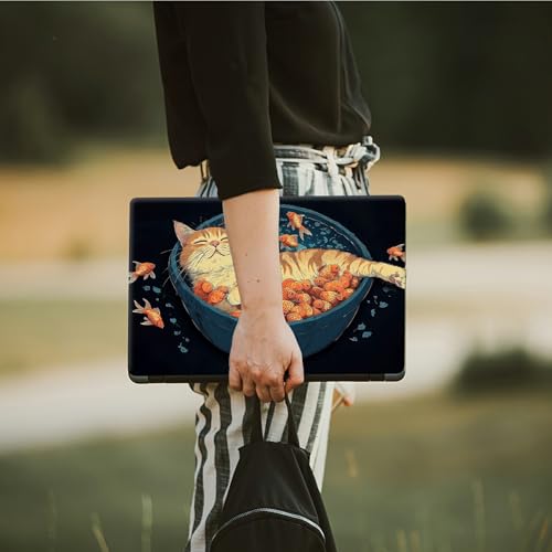 Laptop Skin Sticker Decal, Universal Protective Cover Fit 12 13 14 15.6 Inch Notebook, Reusable Water-Resistant Vinyl Decal w/ 2 Wrist Pads for Business Travel Office, Cat and Fish - color: Cat and Fish
