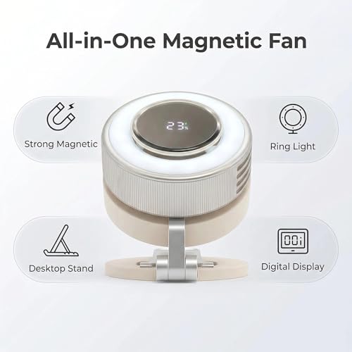 Clip On Fan, Bladeless Wearable Fan with Magnetic Attachment, USB Rechargeable Personal Fan for Shirt Waist, 360° Rotating, 4 Speeds, Travel Essential for Camping, Cruise Outdoor