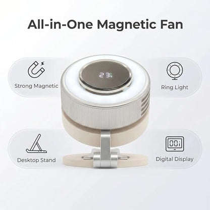 Clip On Fan, Bladeless Wearable Fan with Magnetic Attachment, USB Rechargeable Personal Fan for Shirt Waist, 360° Rotating, 4 Speeds, Travel Essential for Camping, Cruise Outdoor