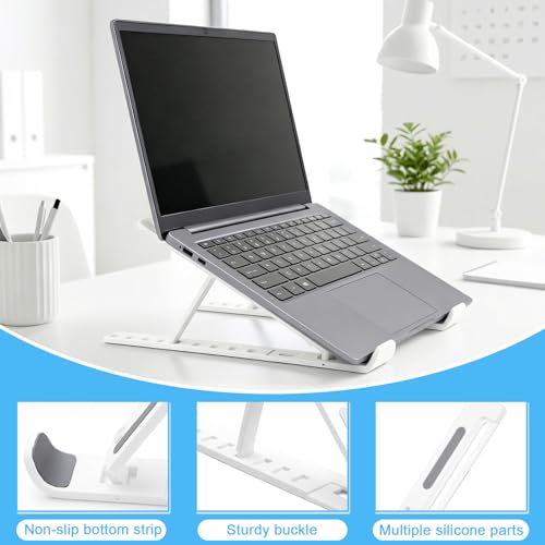 Laptop Stand for Desk, Adjustable 10-Angle Foldable Laptop Riser, Portable White Plastic Tablet Holder, Ventilated Notebook Stand Compatible with All Laptops up to 17 Inch - color: White