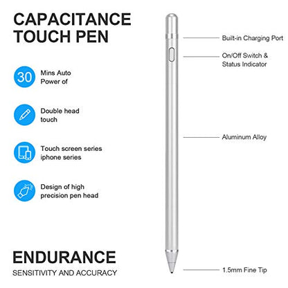 Stylus Digital Pen for Touch Screens, Active Pencil Fine Point Compatible with iPhone iPad and Other Tablets for Drawing and Handwriting (Silver) - color: silver