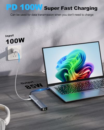 Laptop USB C Hub, 8-in-1 Docking Station, 1000Mbps Ethernet, HDMI 4K60Hz, 2 USB 3.0 + 2 USB-C Ports Adapter, PD 100W MAX Charging(Data), SD/TF Card Reader for MacBook Pro/Dell XPS/HP/Lenovo etc