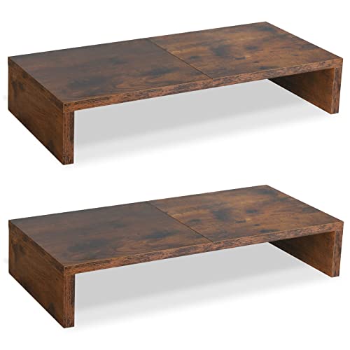 TEAMIX 2-Pack Monitor Stand Riser 20 inch, Wooden Tabletop Shelf, Brown | For 2 Monitors, Laptop, Printer, TV, PC Tower, Rustic Brown Monitor Riser with Storage, Computer Stand Ergonomic Design - color: Brown, size: 2 Pack-20 inch