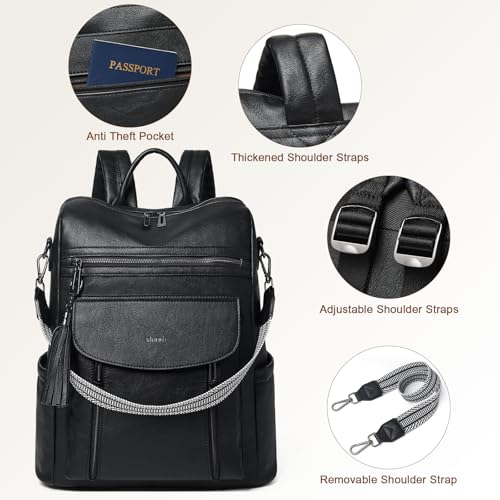 Laptop Backpack for Women 15.6 inch,Travel Leather Backpack Purse Nurse Teacher Carry on Backpack Computer Bag,Professional Water-Resistant College Business Work Casual Daypack,Two-tone Black - color: Two-tone Black