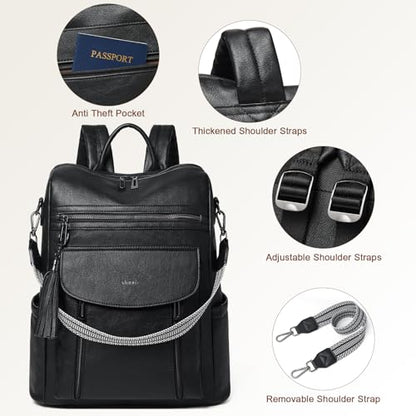 Laptop Backpack for Women 15.6 inch,Travel Leather Backpack Purse Nurse Teacher Carry on Backpack Computer Bag,Professional Water-Resistant College Business Work Casual Daypack,Two-tone Black - color: Two-tone Black