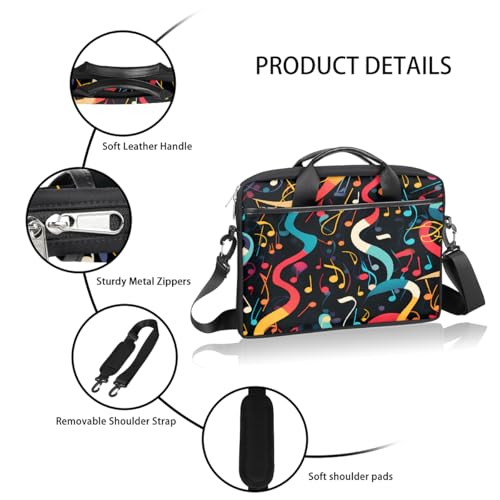 Laptop Shoulder Bag for Women Men, Waterproof Computer Case Messenger Bag Briefcase for Business Office Travel - color: Music Note