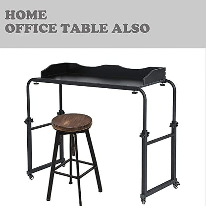 Adjustable Overbed Table, Over the Bed Table with Wheels, Medical Overbed Table with Wheels Adjustable Height, Rolling Desk for Full/Queen/King Bed, Sturdy Wood & Steel Frame (202-Black)
