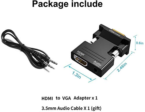 HDMI to VGA Adapter, HDMI to VGA Audio Output Cable Computer Set-top Box Converter Connector Adapter for Laptop, PC, Monitor, Projector, HDTV, Chromebook, Roku, Xbox(3.5mm Stereo Cable Included)