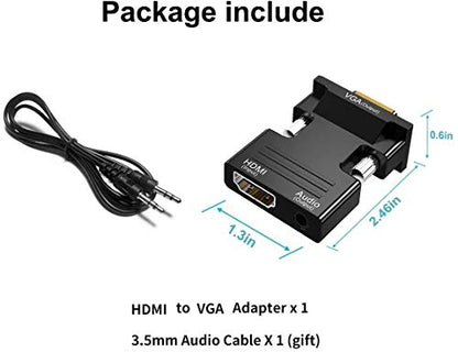 HDMI to VGA Adapter, HDMI to VGA Audio Output Cable Computer Set-top Box Converter Connector Adapter for Laptop, PC, Monitor, Projector, HDTV, Chromebook, Roku, Xbox(3.5mm Stereo Cable Included)