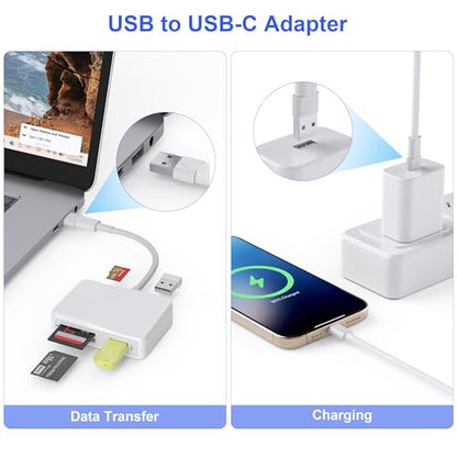 SD Card Reader, 5 in 1 USB-C & USB Dual Connectors Card Adapter with SD/MicroSD/MS/Dual USB-A 5 Slots Memroy Card Reader for iPhone 17/16/15 Pro Max iPad MacBook Pro/Air M4/M3 Android Phone/Tablet PC - color: White