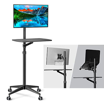Mobile Desk Workstation,Mulitiuse Rolling Laptop Floor Stand,34"-48.6" Height Adjustable,Compatible with 17"-27" Monitor&12"-17" Laptop,21"×14" Desk Board,Maxload 17.6lbs,4 Lockable Wheels