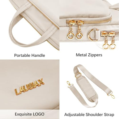 Laptop Case Bag Women Men Computer Sleeve Compatible with MacBook/Dell/HP/Acer/ASUS, Waterproof Shoulder Carrying Briefcase, Beige, 17-17.3 Inch - color: Beige, size: 17.3 inch