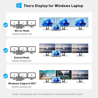 UANTIN USB C Docking Station Dual Monitor, Laptop Docking Station 3 Monitor | 8 in 1 USBC Hub Triple Display USB C Adapter to 4K@60Hz Dual HDMI, DP, 2 USBA & USBC, 100W PD, for Dell,HP