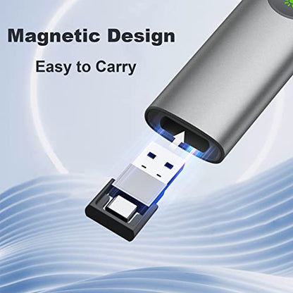 Aluminum Alloy Presentation Clicker with Green Laser Pointer | 2‑in‑1 USB/Type C Receiver Wireless Presenter Remote PowerPoint Clicker for Computer Laptop/PPT/Google Slides/Windows/Mac - style: Metal 02 Green Laser