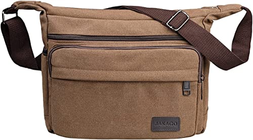 JAKAGO 13" Canvas Messenger Bag Multi Pockets Cross body Bag for Daily Use Satchel Bag for Business Travel - color: Coffee, size: 9 inches (W) x 11.4 inches (L) x 4.3 inches (H)