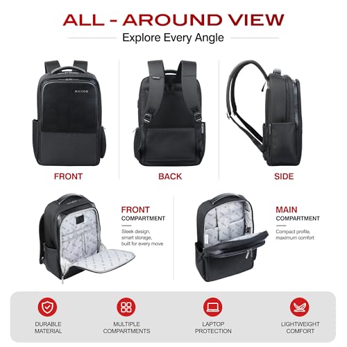 SAKOS Business Backpack for Men & Women, Smart Professional Backpack with USB Charging Port, 15.6 inch Waterproof Laptop Backpack with Microfiber Leather Accents