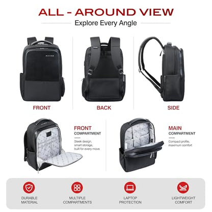 SAKOS Business Backpack for Men & Women, Smart Professional Backpack with USB Charging Port, 15.6 inch Waterproof Laptop Backpack with Microfiber Leather Accents