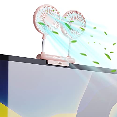 Desktop Fan with 2 Rotatable Heads, 3 Speeds, Sturdy Clamp, USB Powered Cooling Fan for Office Desk & Laptop - color: Pink