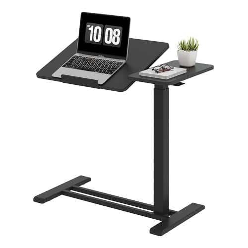 SANODESK 28''Overbed Table Gas Spring Lifting with Wheels&Tilting Desktop | Rolling Mobile Laptop Desk End Table,Portable Computer Workstation for Home Office,Sofa,Bedside,27.6" W x 15.7" D, Black - color: Black, size: 28 inch