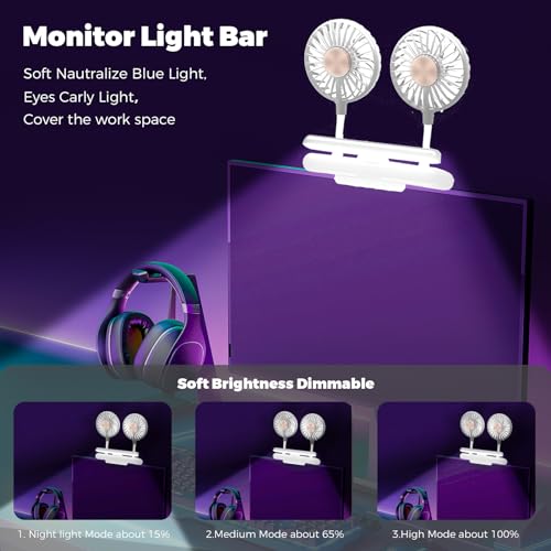 Clip Fan USB-Powered Cooling Fan with LED Light Bar Glacier Silver | Space-Saving Personal fan for Monitor/Laptop/Flat/Bedside/Bookshelf/Music Stand/Reading Stand - color: Glacier Silver