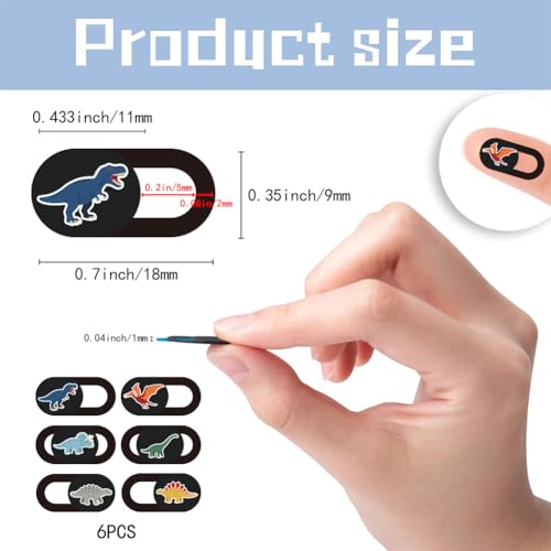 6Pcs 6 Styles Dinosaur Camera Cover Slide Sticker 0.03 Inch Privacy Guard Accessories, Computer Camera Cover Cute Protector Blocker for Desktop Loptop Tablet Notebook Mini PC Office Use - color: Dinosaur